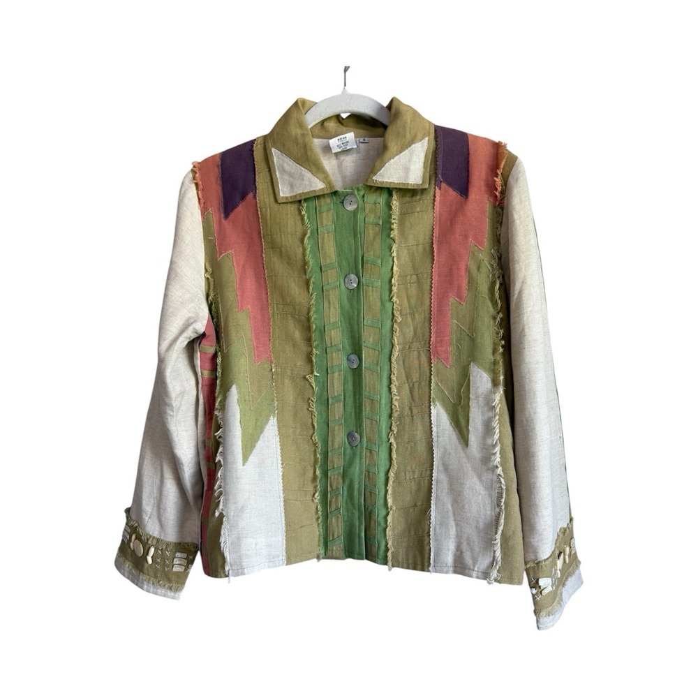 Parsley & Sage Boho Patchwork Jacket Art To Wear Raw Edge Textured Western Small